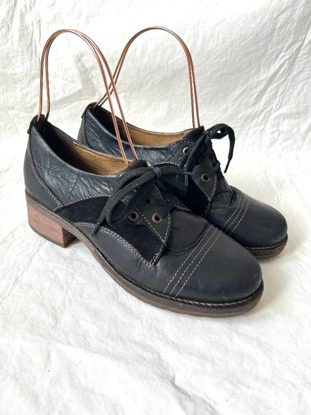 Dromedaris shoes heeled oxfords 40 9.5 10 Kalista black leather suede lace up